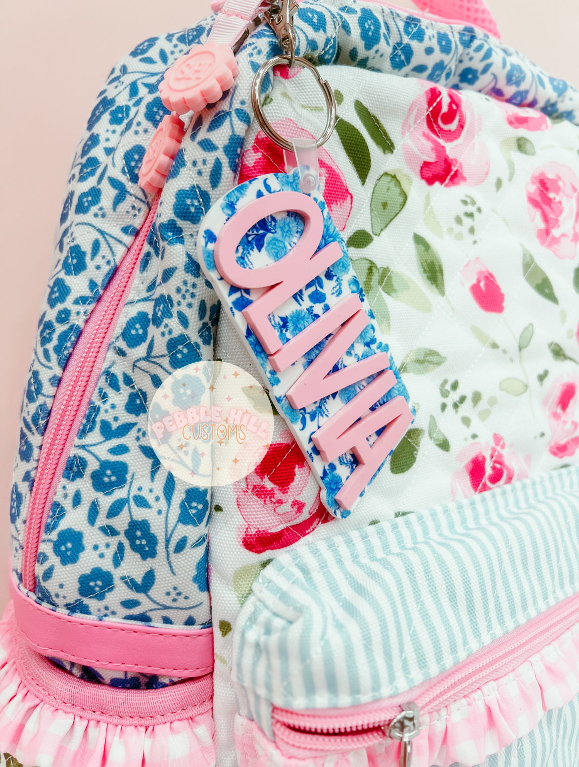 Blue Floral Backpack Tag