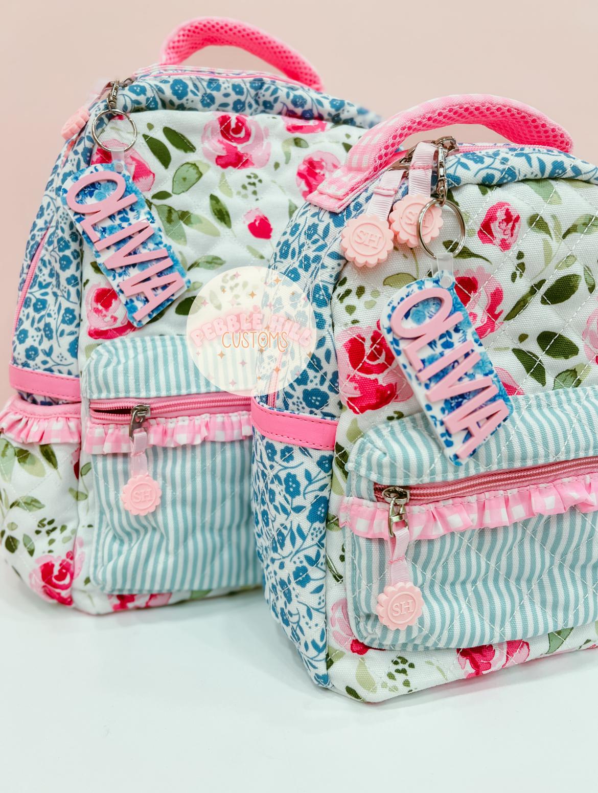Blue Floral Backpack Tag