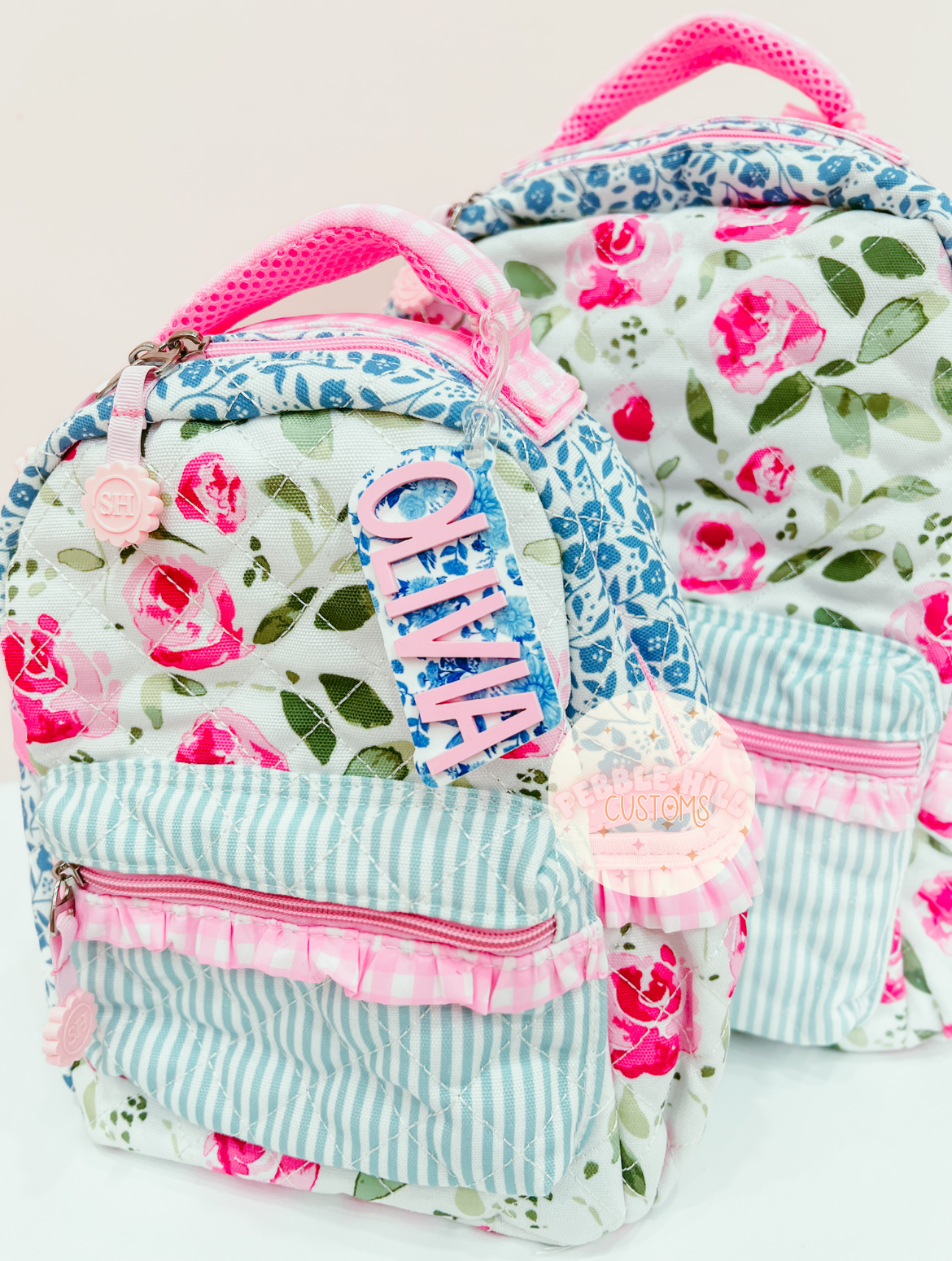 Blue Floral Backpack Tag