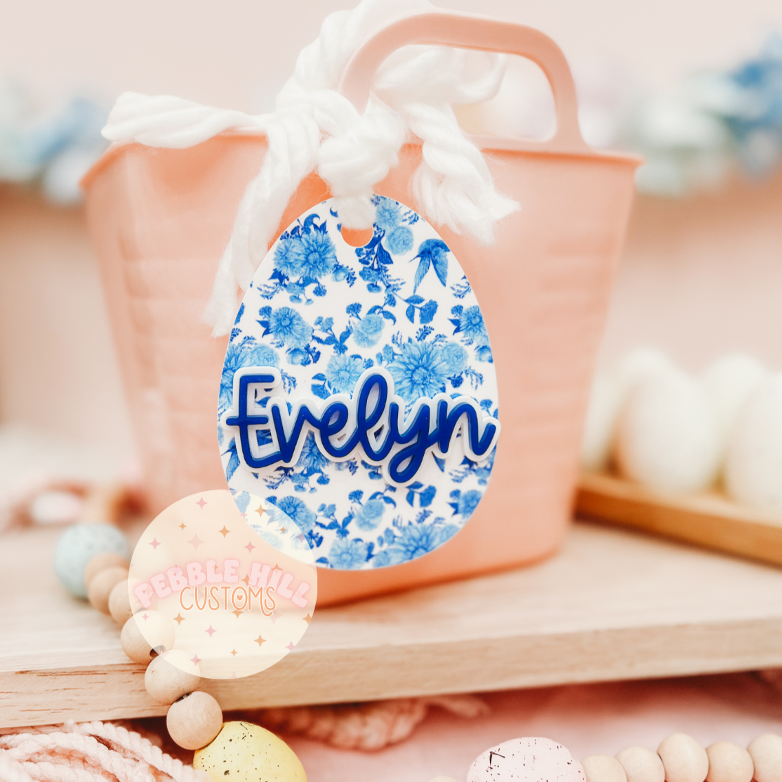 Floral Easter Egg Basket Tag
