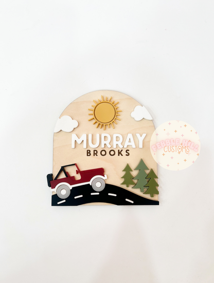 Vintage Offroad Vehicle Baby Name Sign