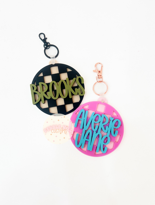 Round Checkered Backpack Tag