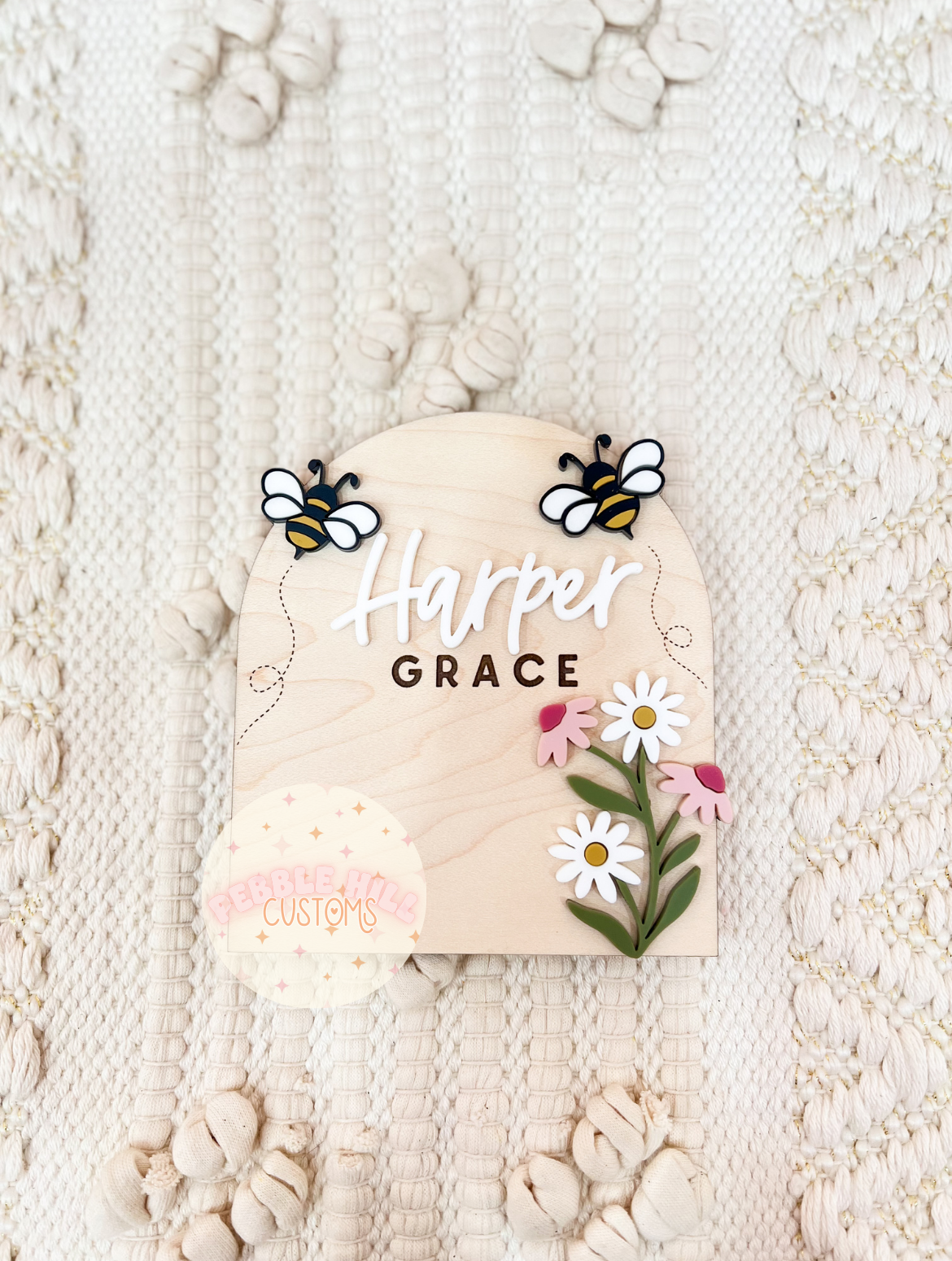 Floral Bees Baby Name Sign