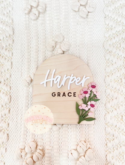 Floral Birth Announcement Name Sign