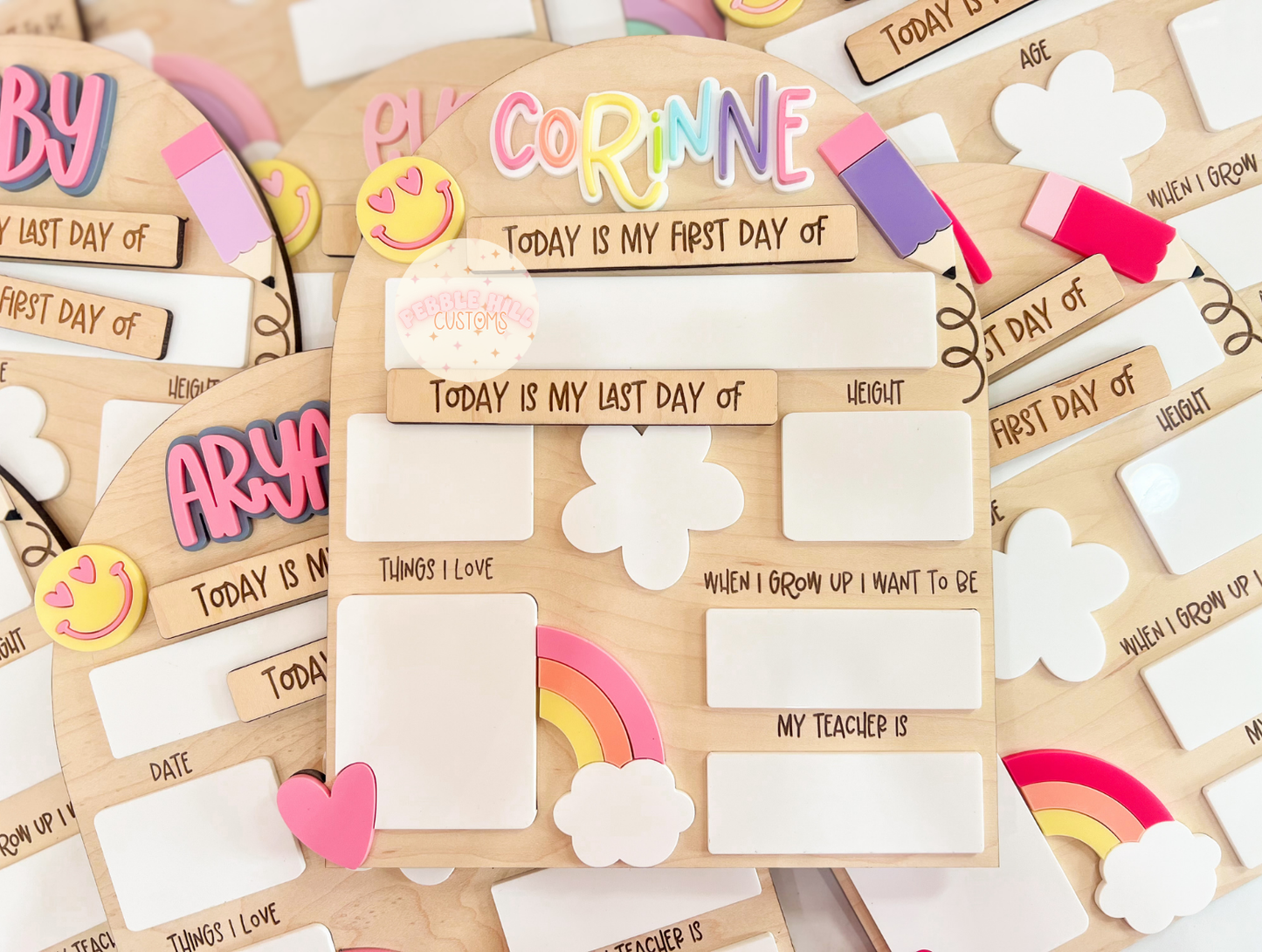 Pastel Rainbow Smiley Back to School Sign